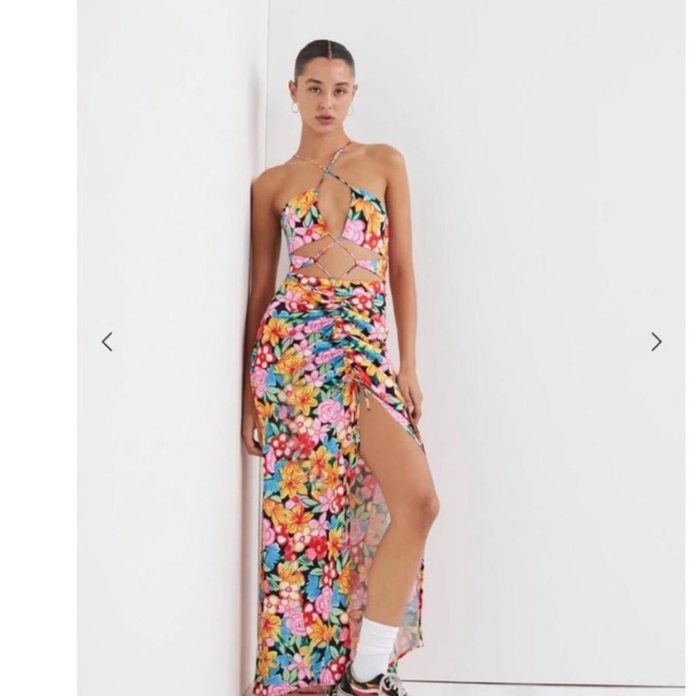 For Love And Lemons Vibrant Floral Backless Dress